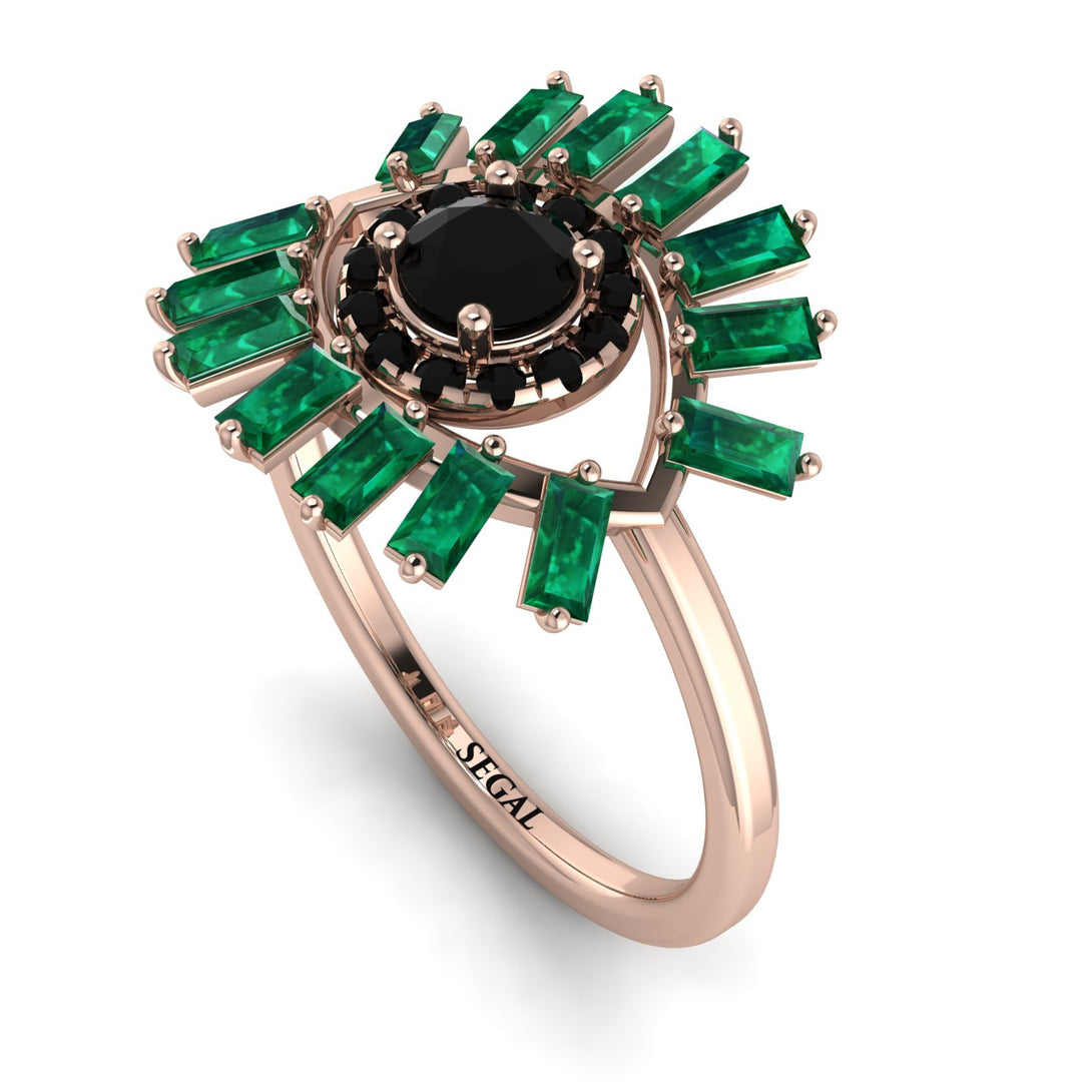 Halo Baguette Black Diamond Ring - Diana No. 23