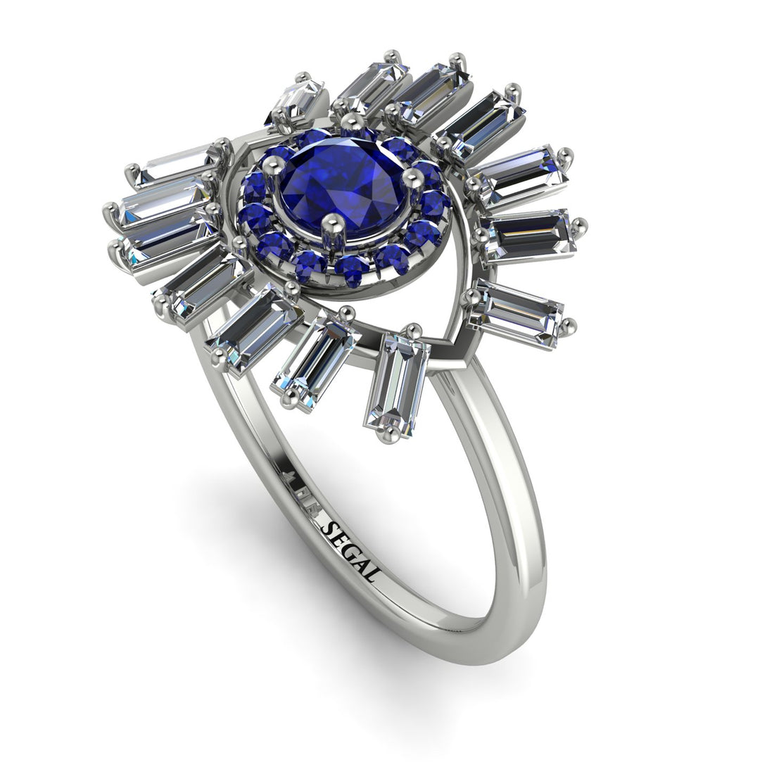 Halo Baguette Sapphire Ring - Diana No. 15