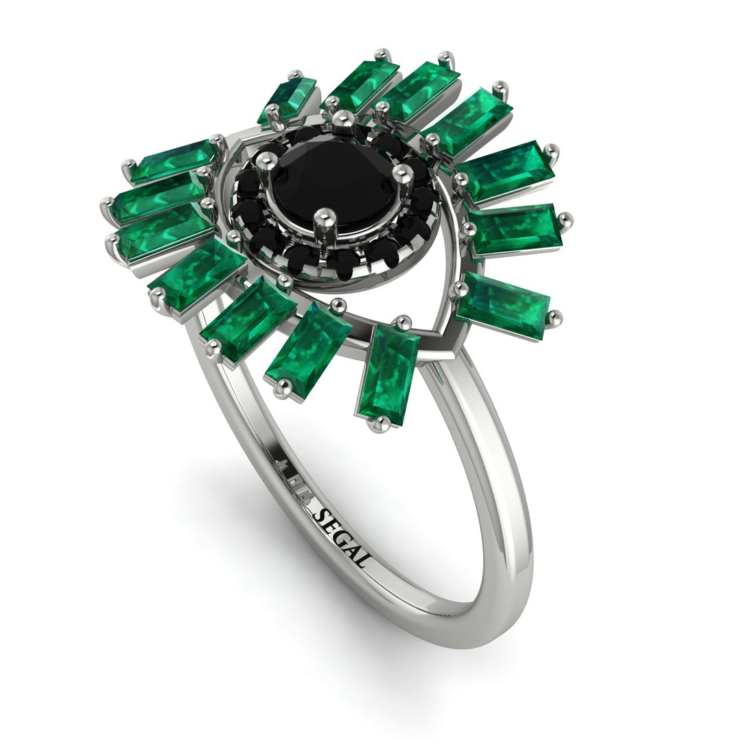 Halo Baguette Black Diamond Ring - Diana No. 24