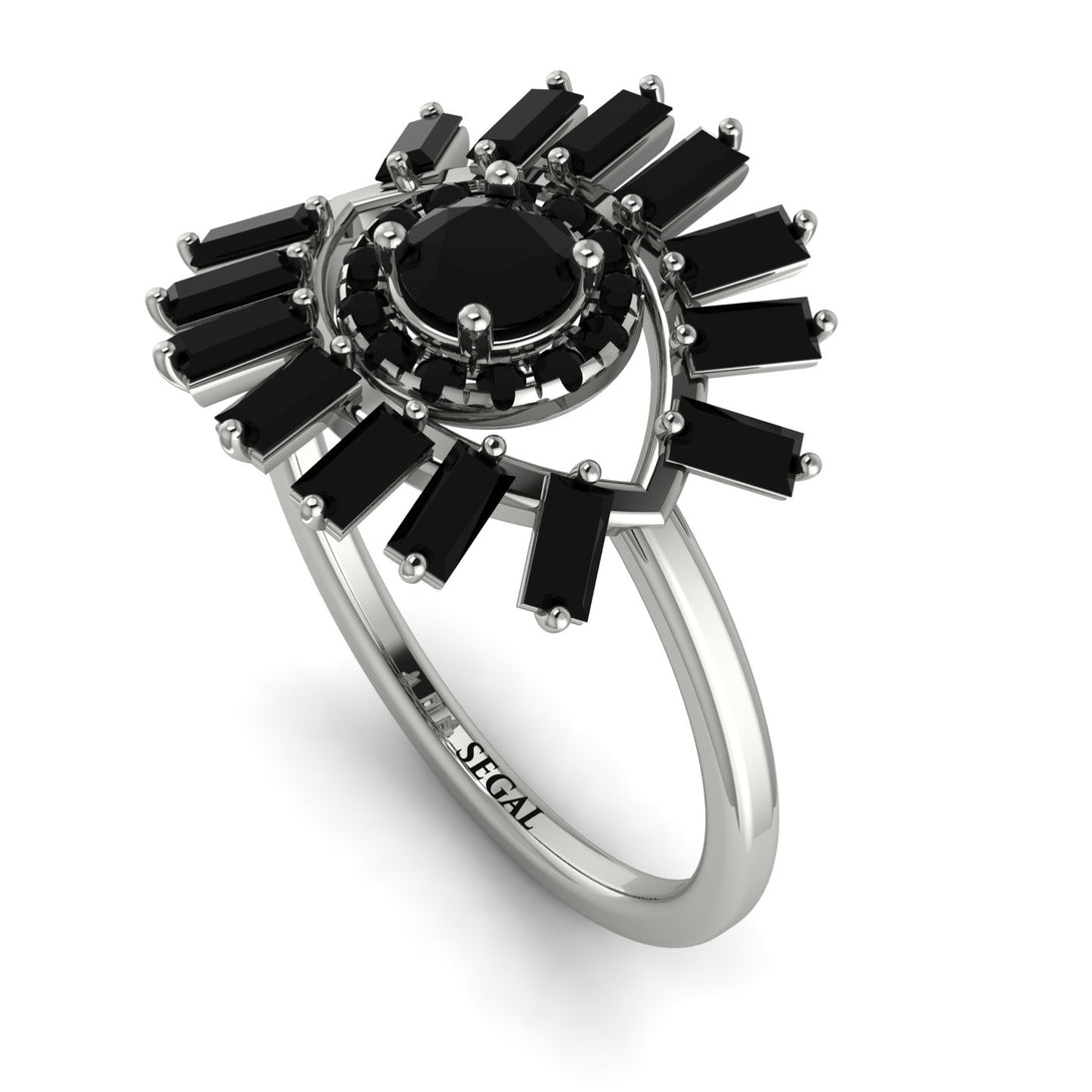 Halo Baguette Black Diamond Ring - Diana No. 39