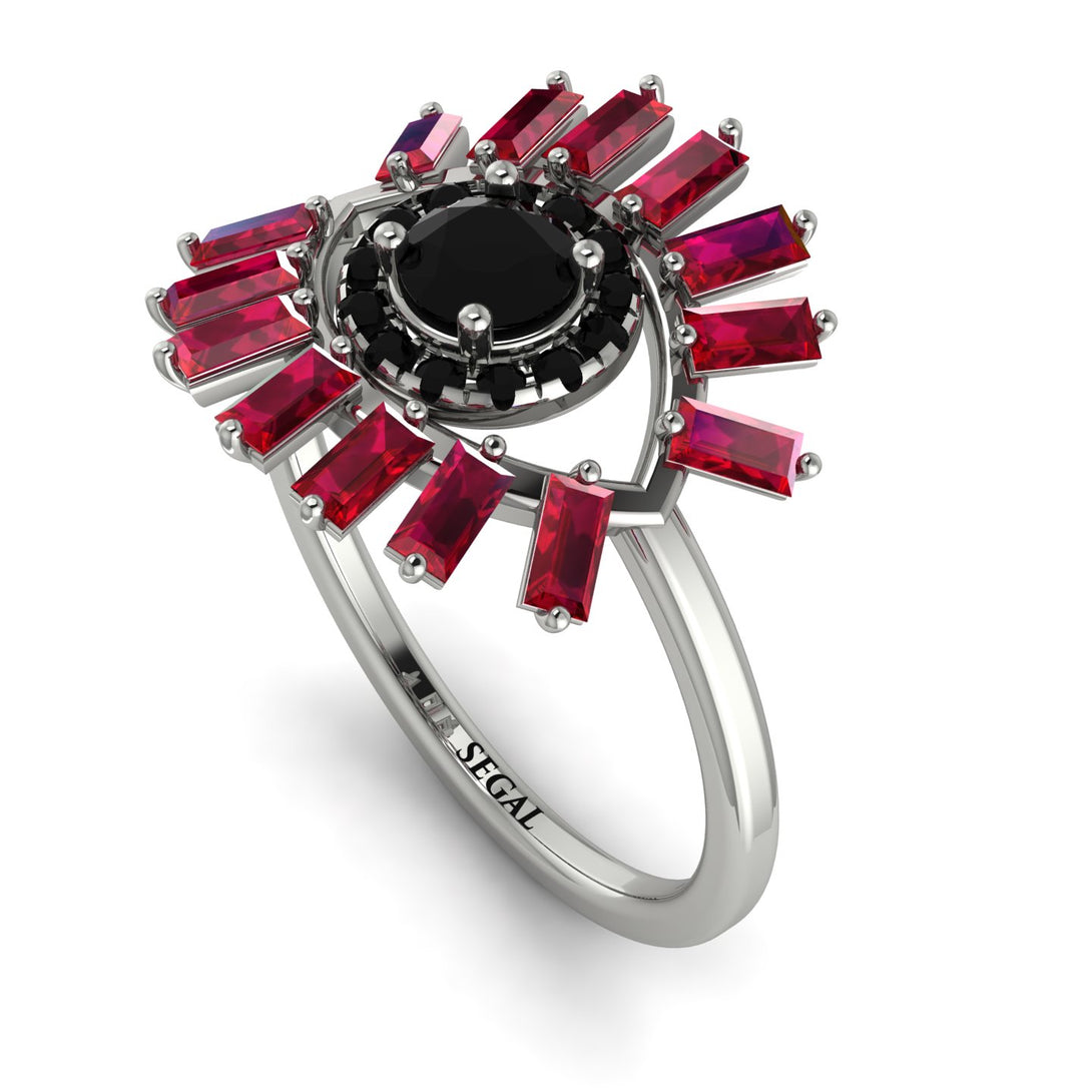 Halo Baguette Black Diamond Ring - Diana No. 54