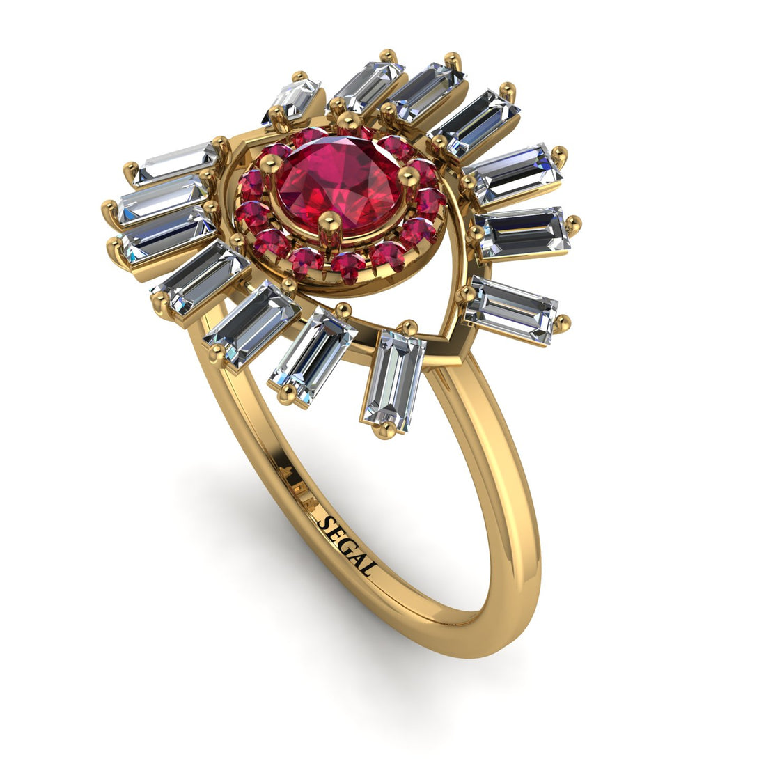 Halo Baguette Ruby Ring - Diana No. 10