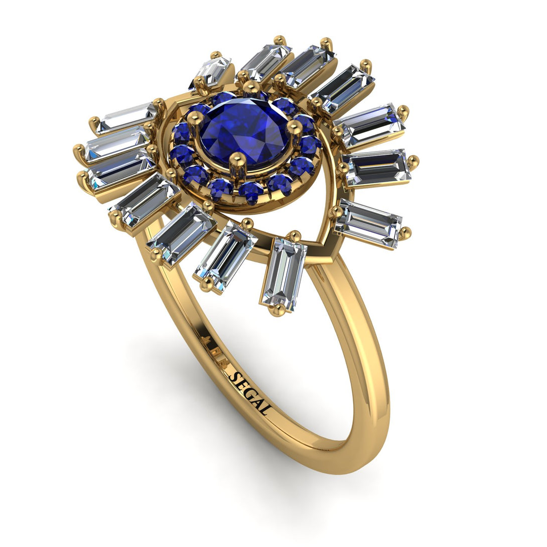 Halo Baguette Sapphire Ring - Diana No. 13