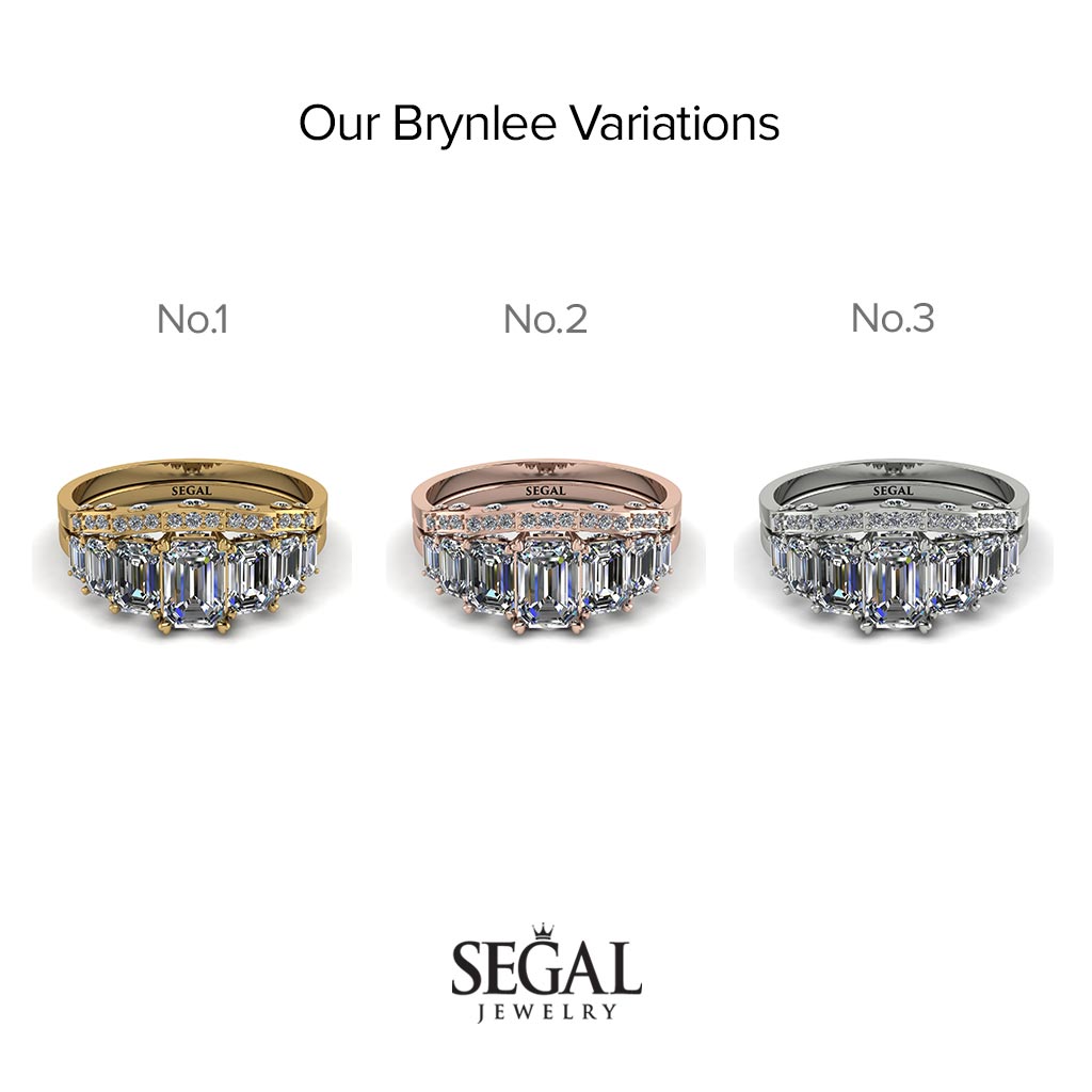 Emerald Cut diamond Bridal Set With Hidden Diamonds - Brynlee No. 3