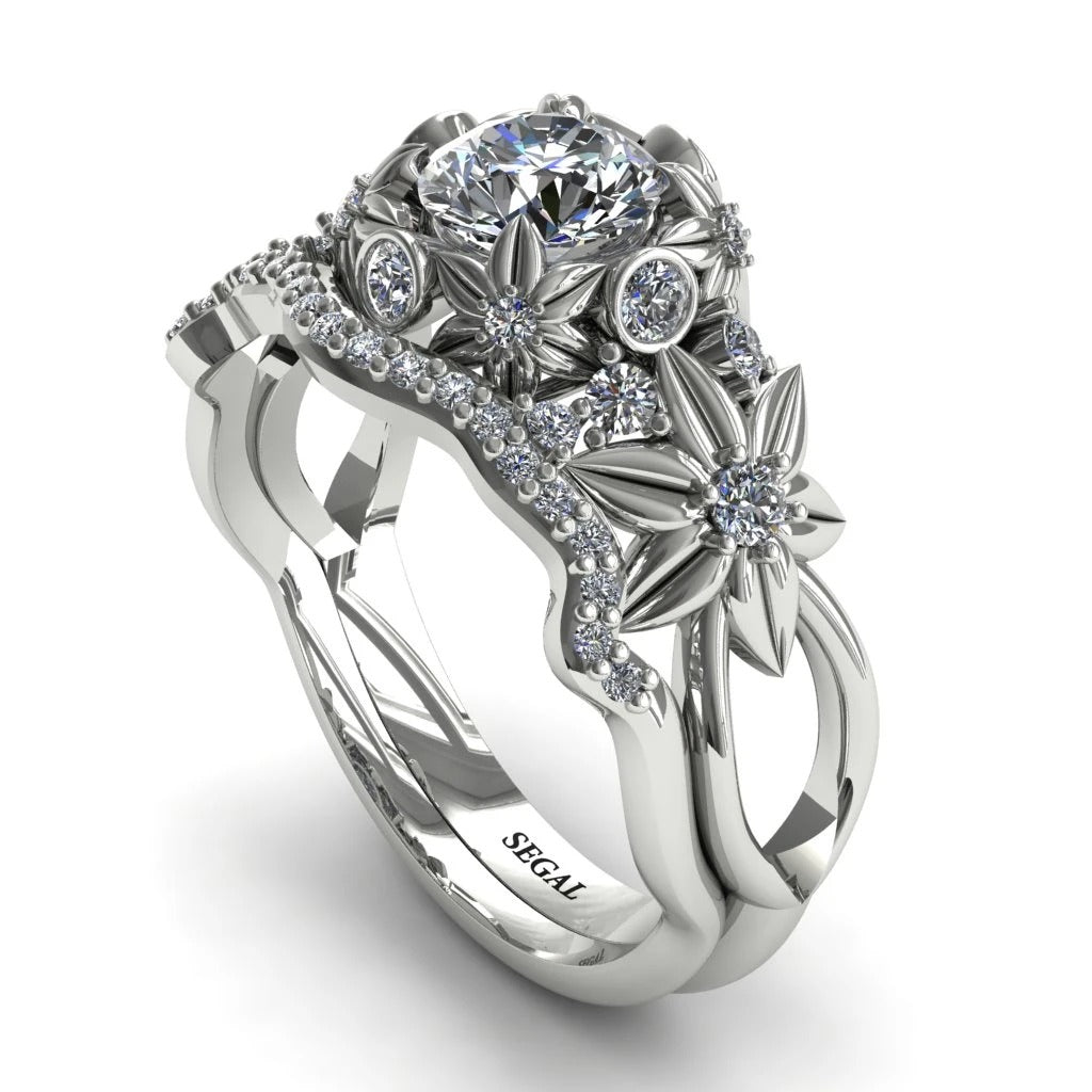 Flowers And Branches Bridal Set Diamond Ring - Katherine no. 3