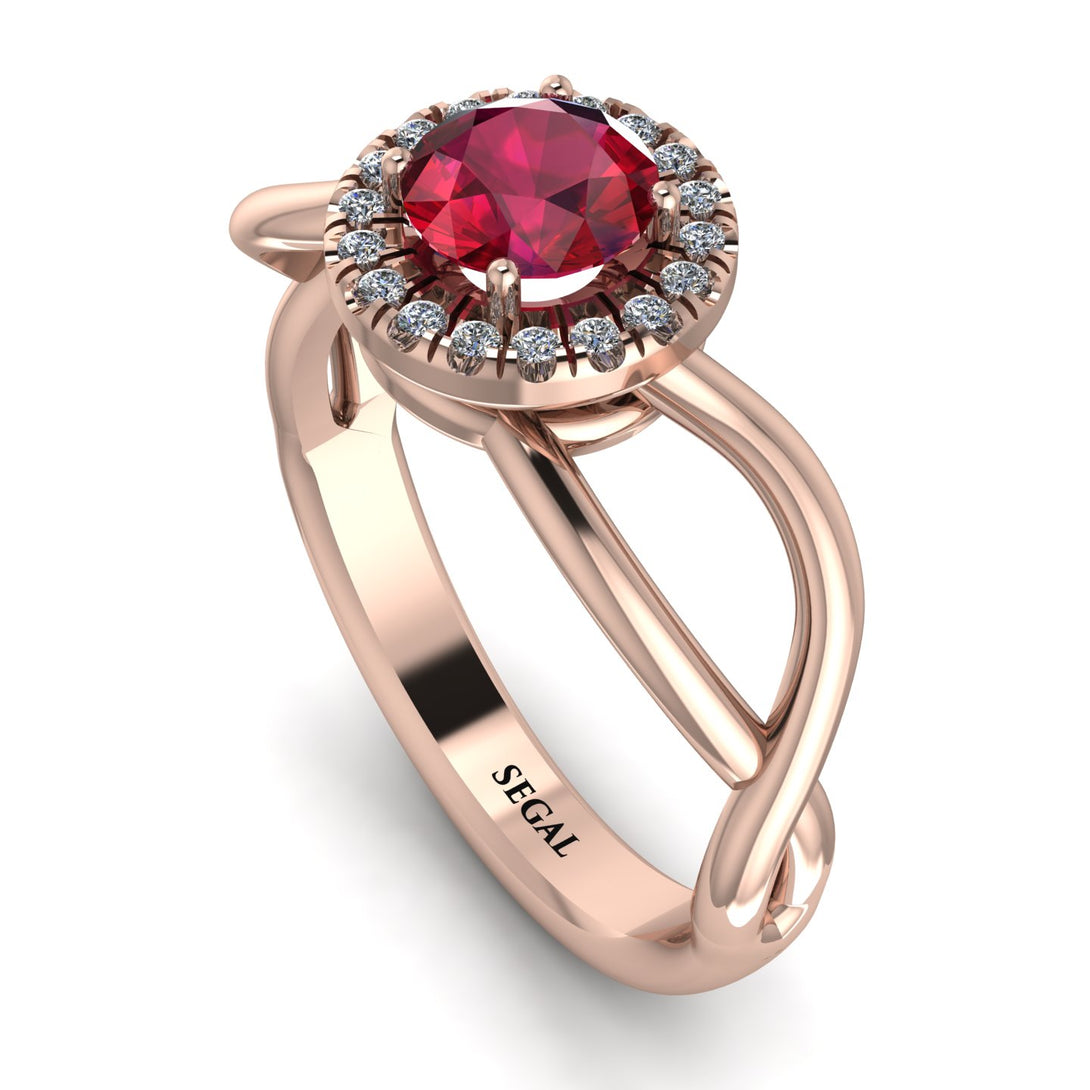 Split Shank Halo Ruby Engagement Ring - Adriana No. 11