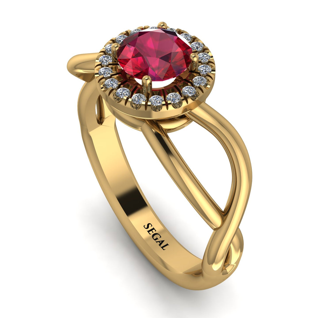 Split Shank Halo Ruby Engagement Ring - Adriana No. 10