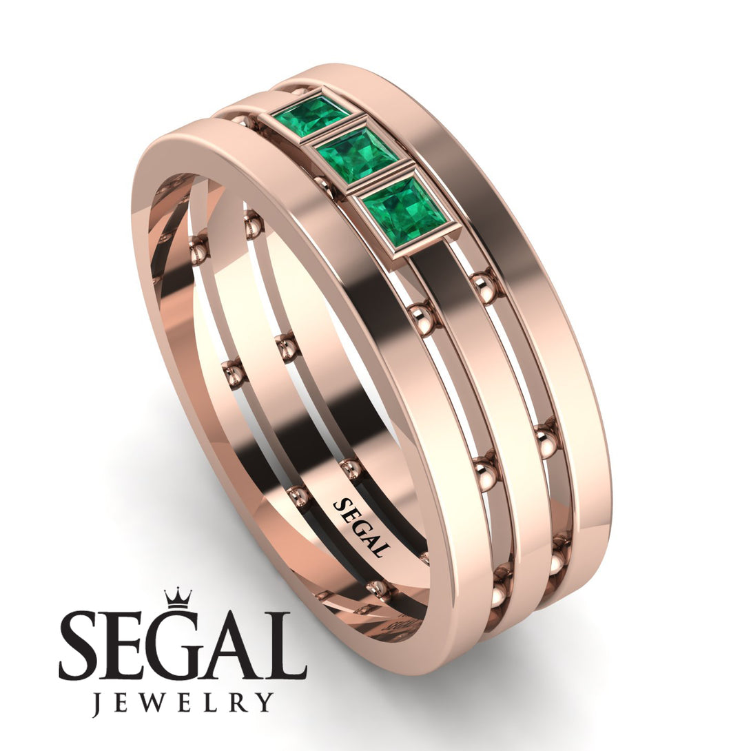 Geometrical Emerald Wedding Ring - David No. 5