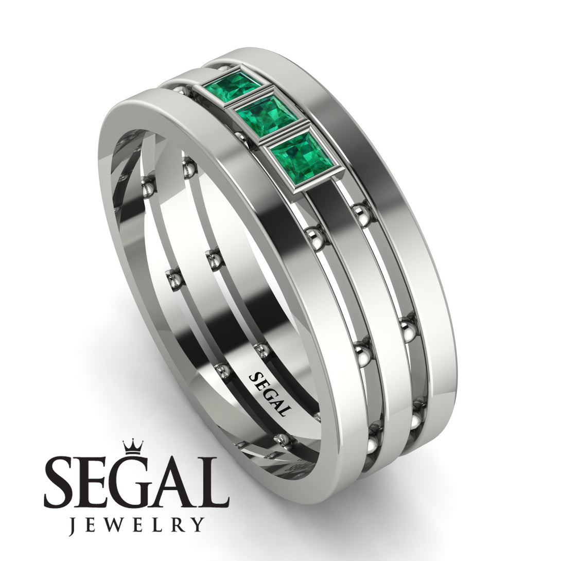 Geometrical Emerald Wedding Ring - David No. 6