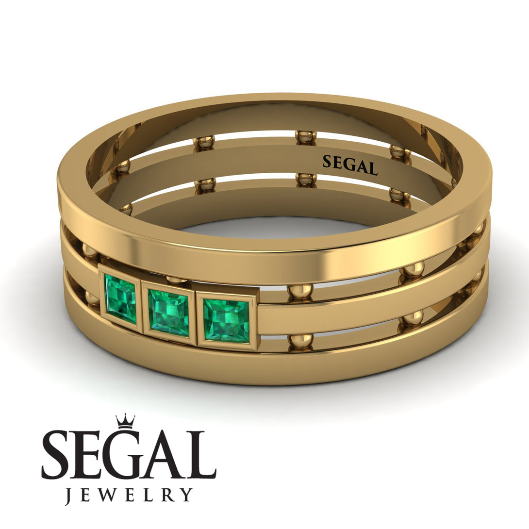 Geometrical Emerald Wedding Ring - David No. 4