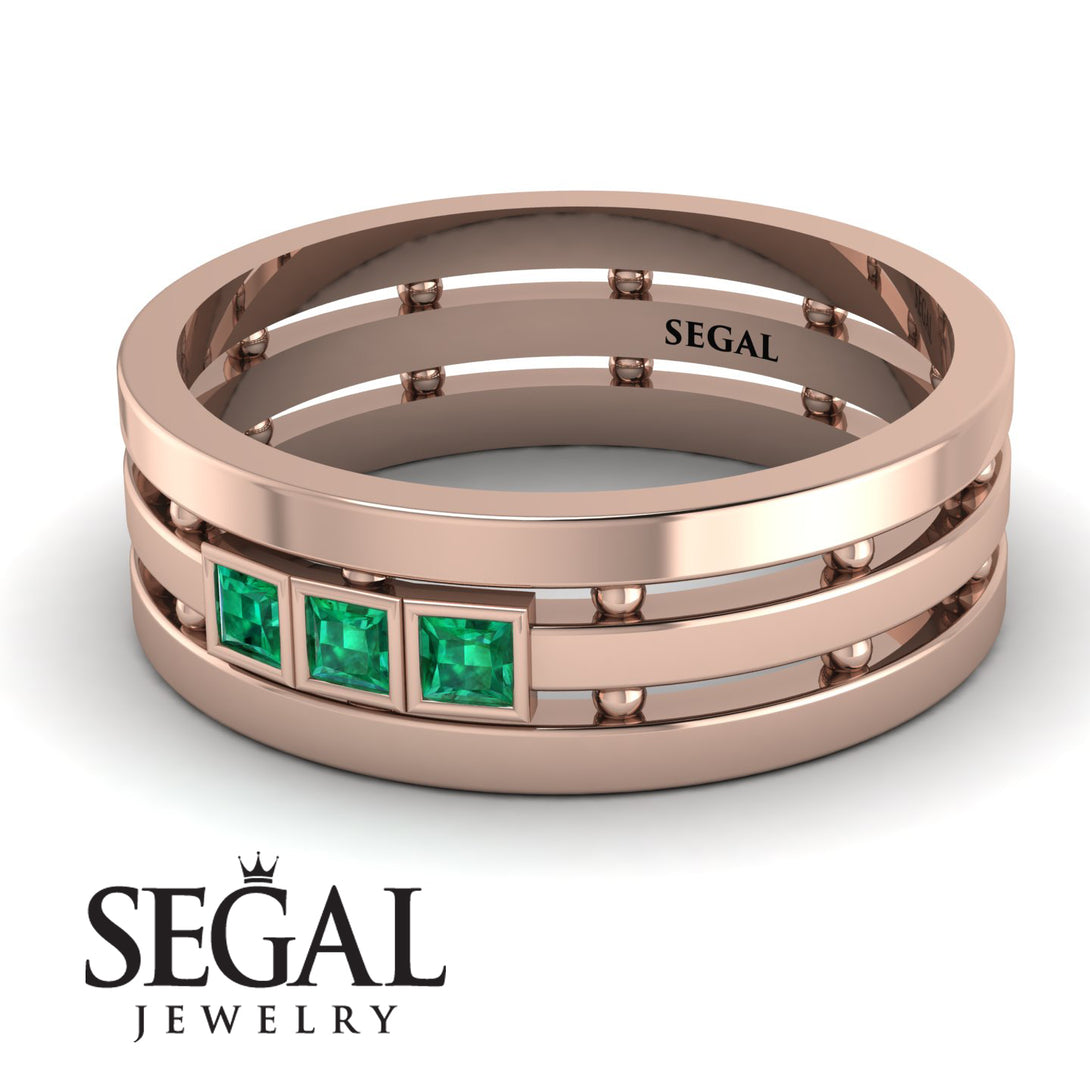 Geometrical Emerald Wedding Ring - David No. 5