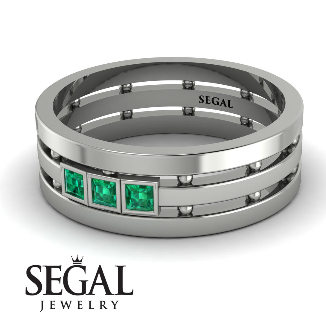 Geometrical Emerald Wedding Ring - David No. 6