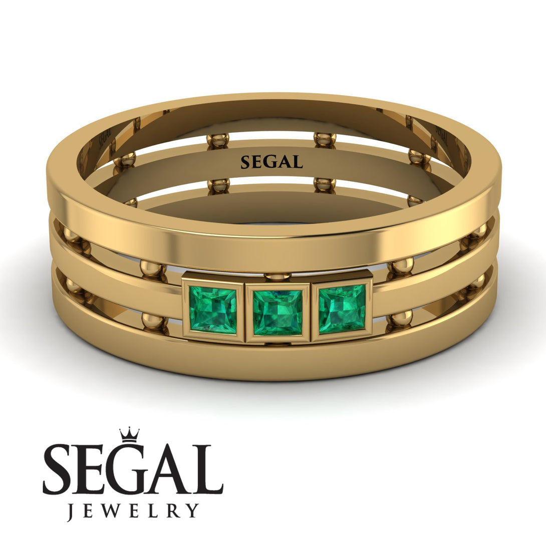 Geometrical Emerald Wedding Ring - David No. 4