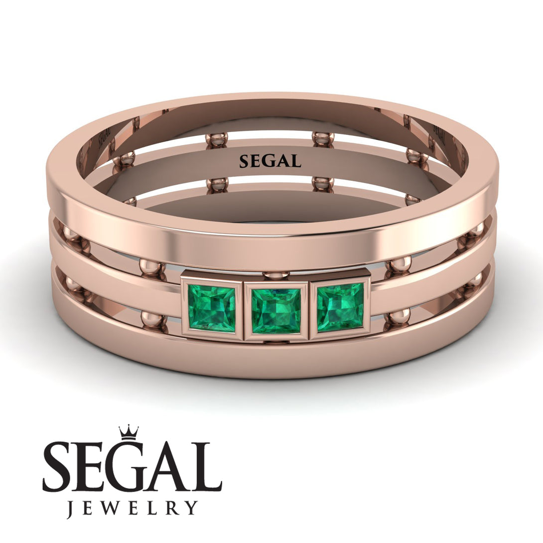 Geometrical Emerald Wedding Ring - David No. 5
