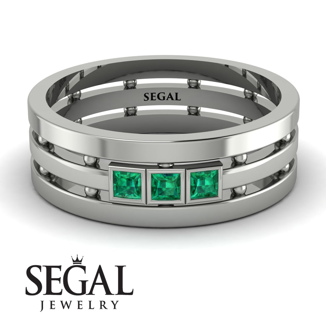 Geometrical Emerald Wedding Ring - David No. 6