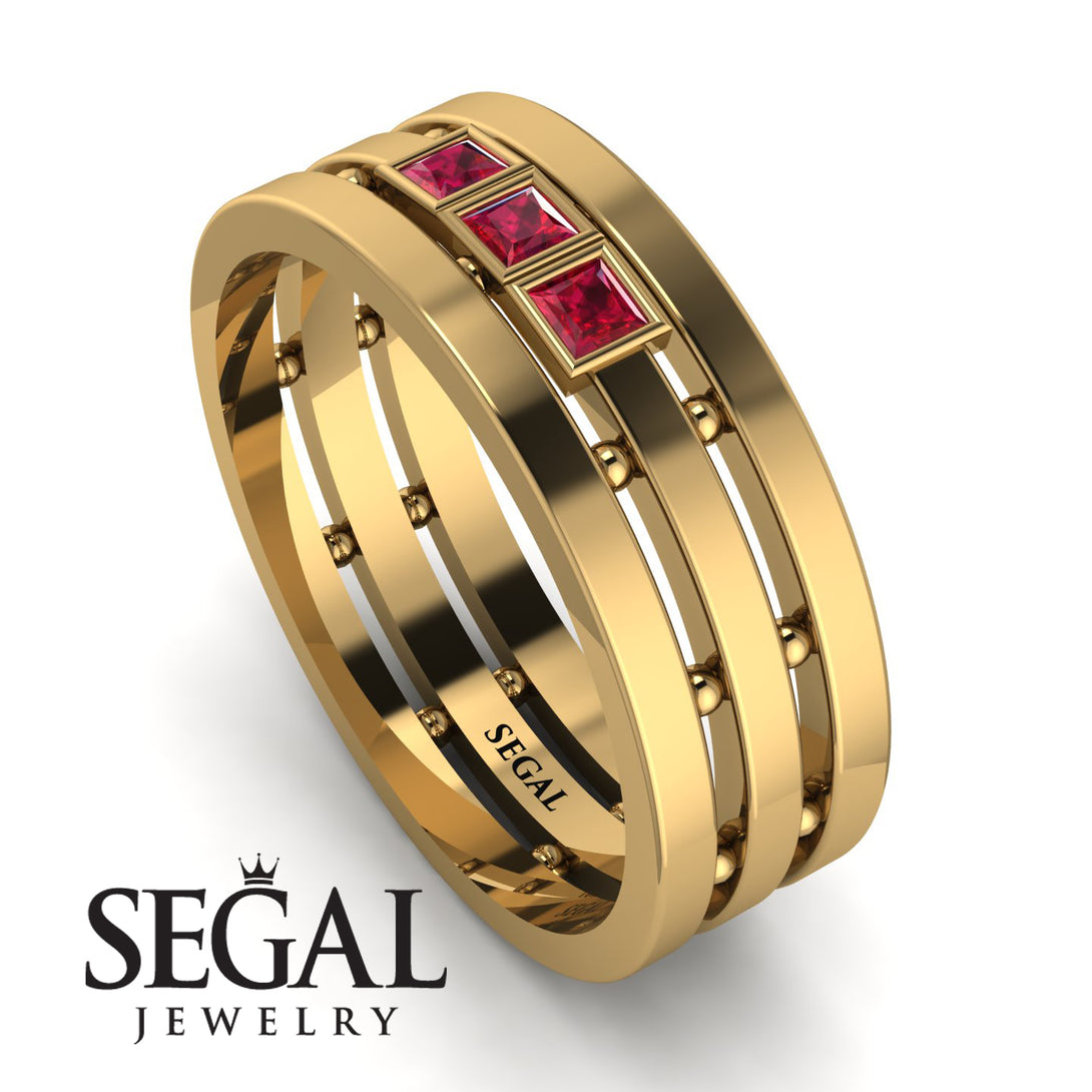 Geometrical Ruby Wedding Ring - David No. 10
