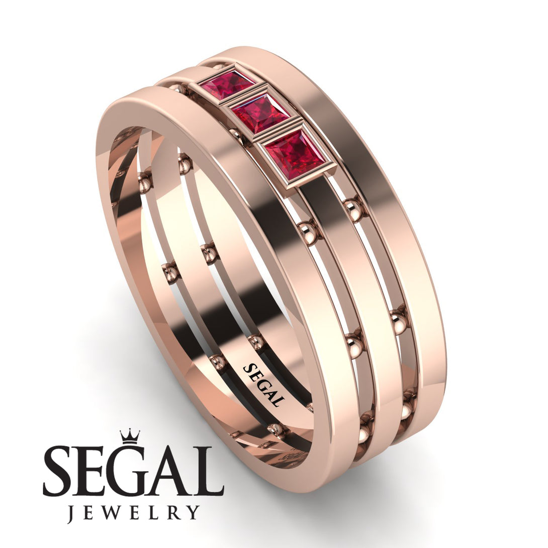 Geometrical Ruby Wedding Ring - David No. 11