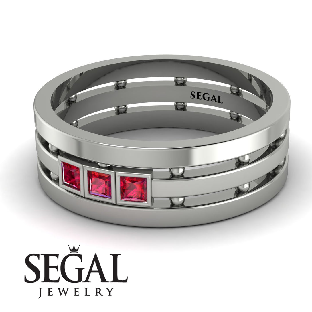 Geometrical Ruby Wedding Ring - David No. 12