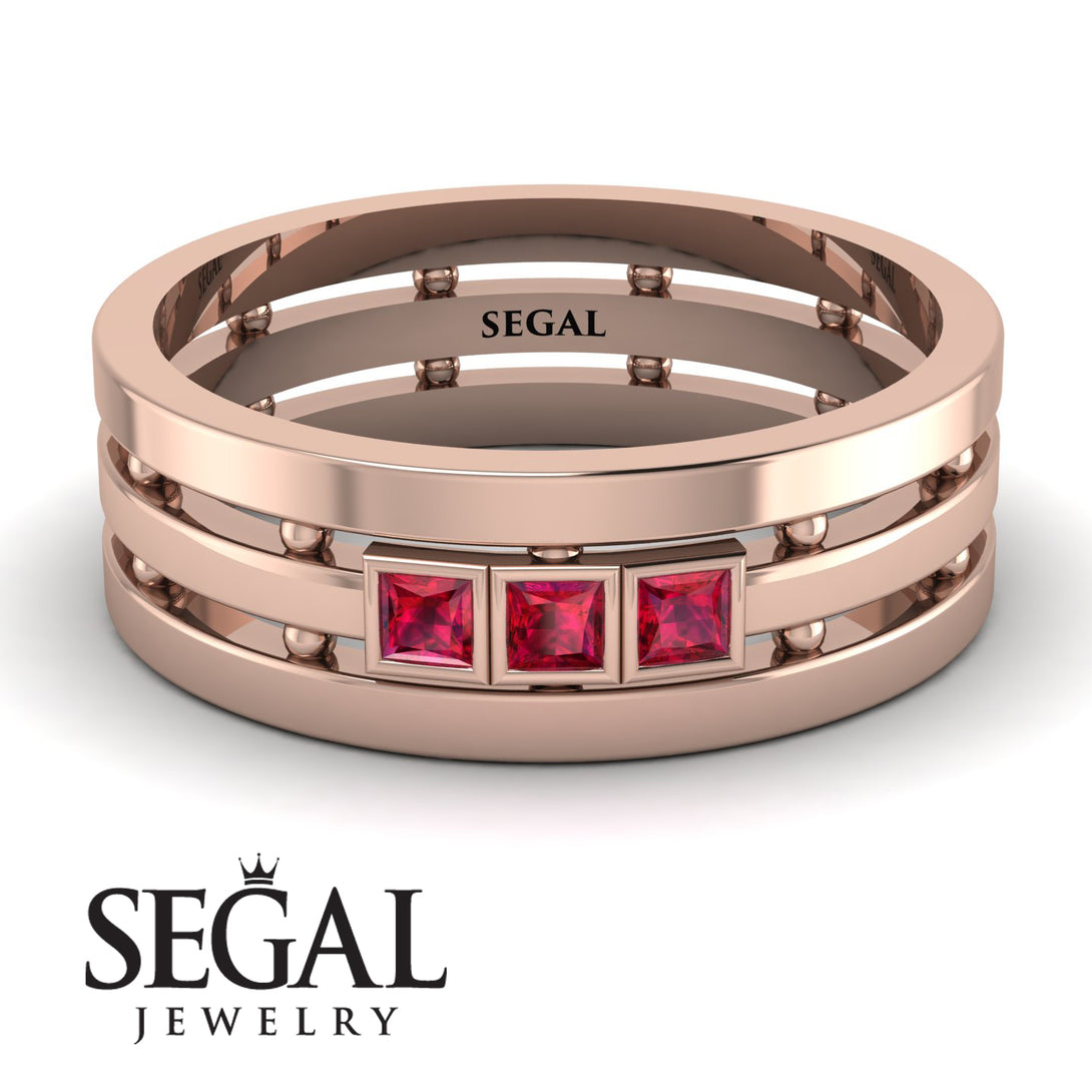 Geometrical Ruby Wedding Ring - David No. 11