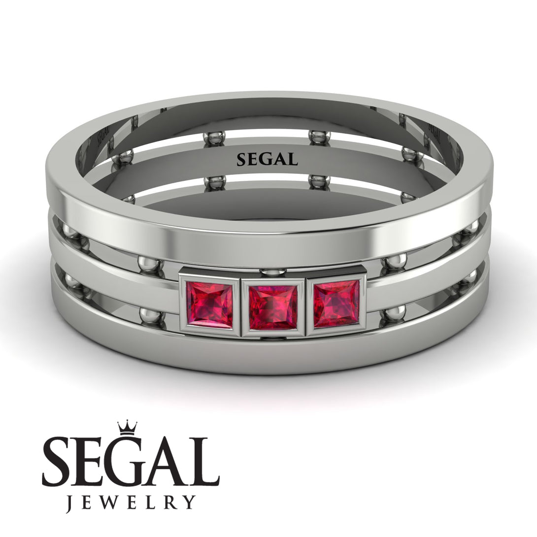 Geometrical Ruby Wedding Ring - David No. 12