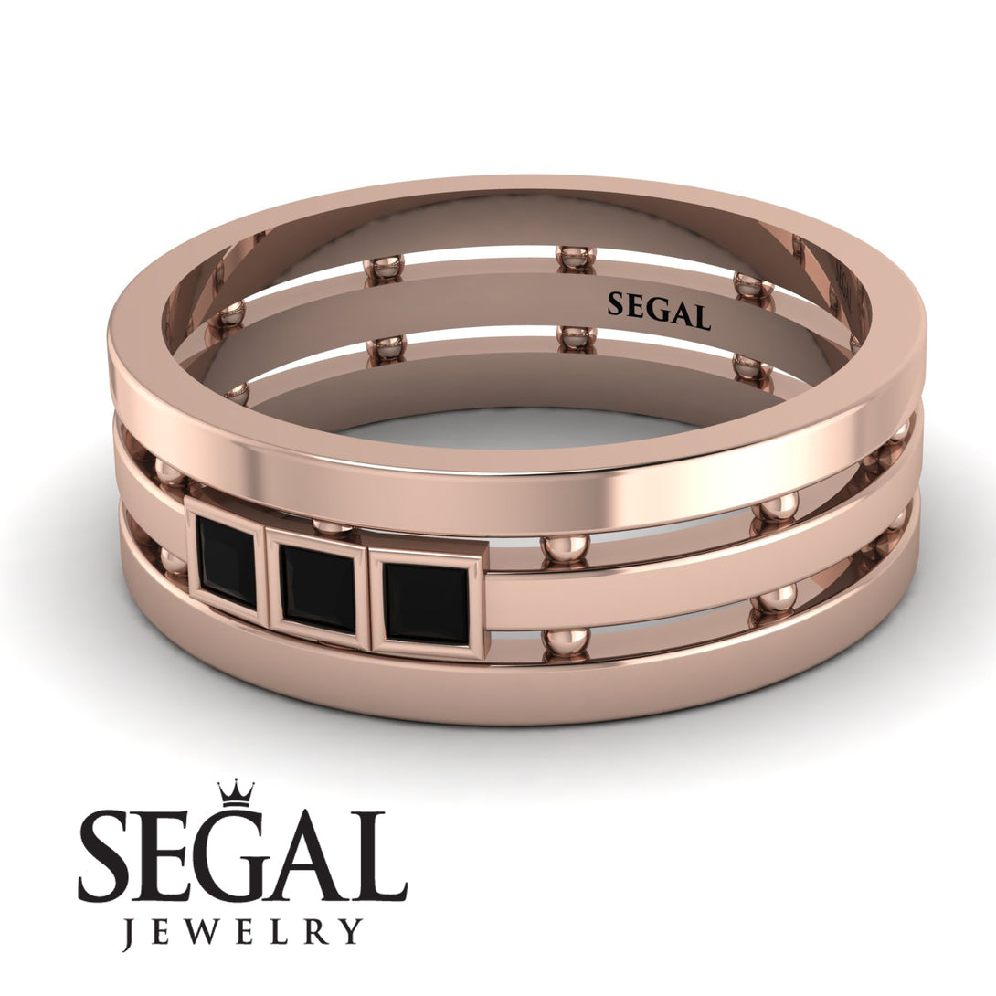 Geometrical Black Diamond Wedding Ring - David No. 8