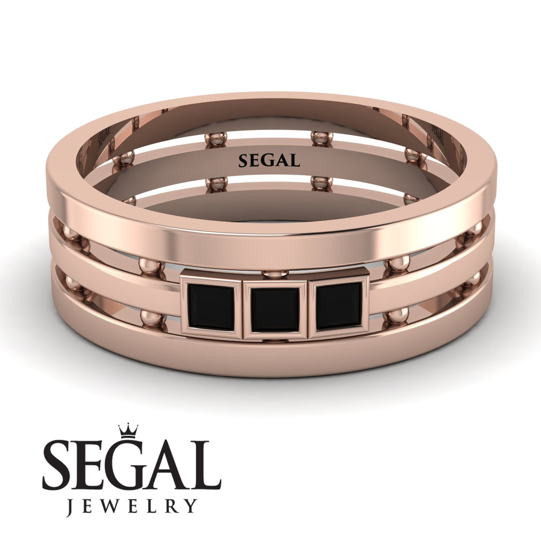Geometrical Black Diamond Wedding Ring - David No. 8