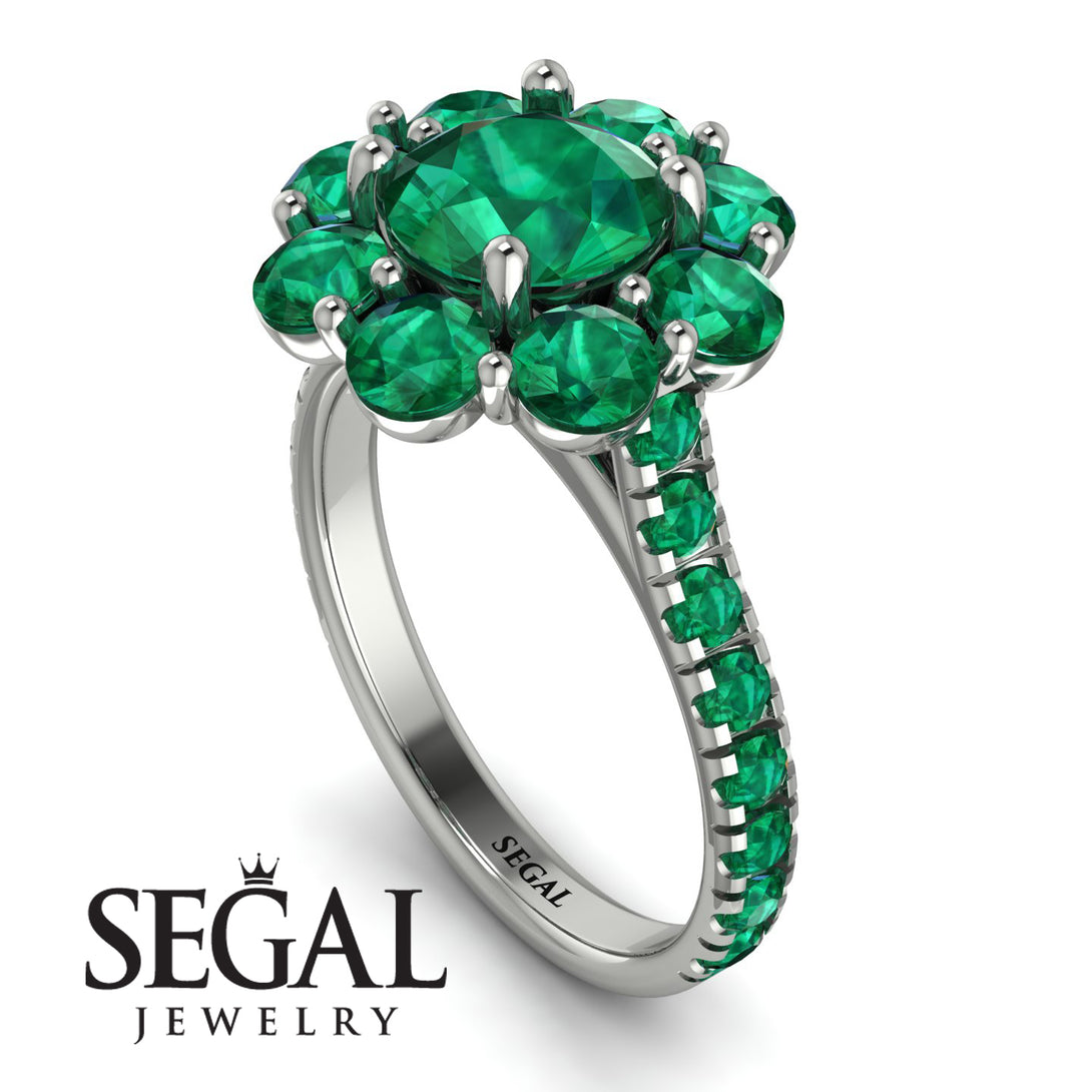 Glamorous Emerald Halo Engagement Ring - Amaya No. 21