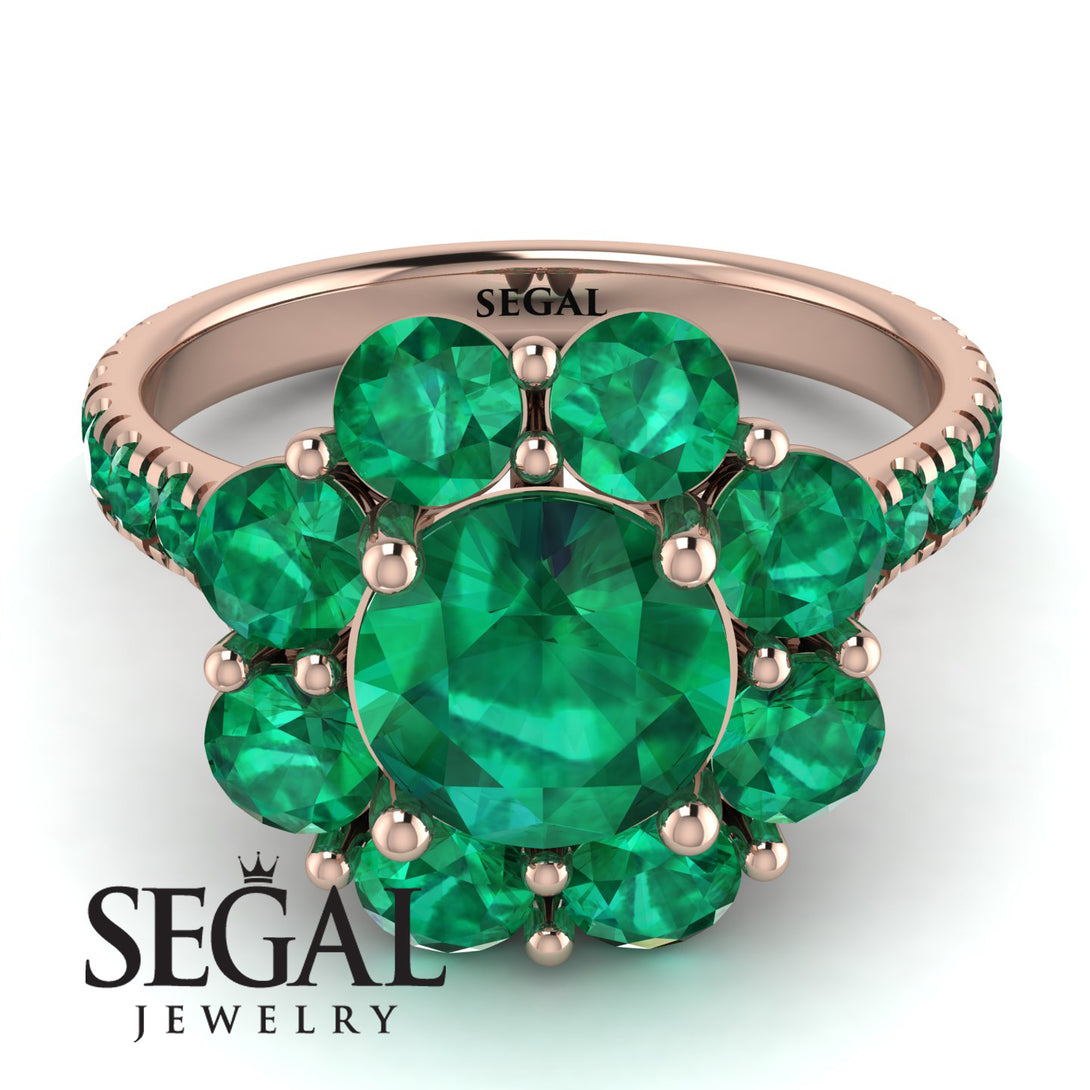 Glamorous Emerald Halo Engagement Ring - Amaya No. 20