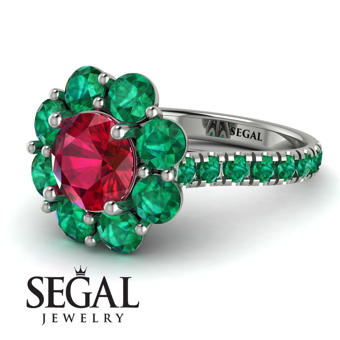 Glamorous Ruby Halo Engagement Ring - Amaya No. 27