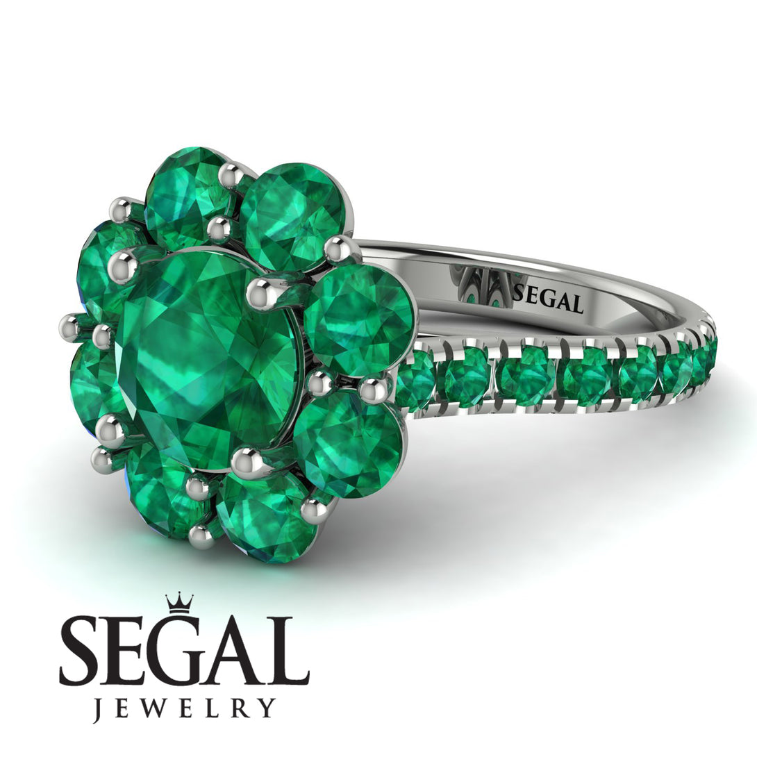 Glamorous Emerald Halo Engagement Ring - Amaya No. 21