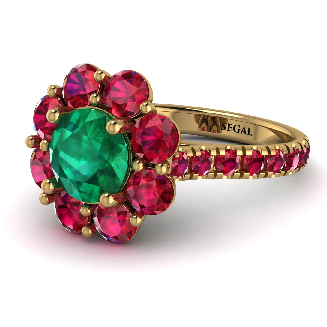 Glamorous Emerald Halo Engagement Ring - Amaya No. 49