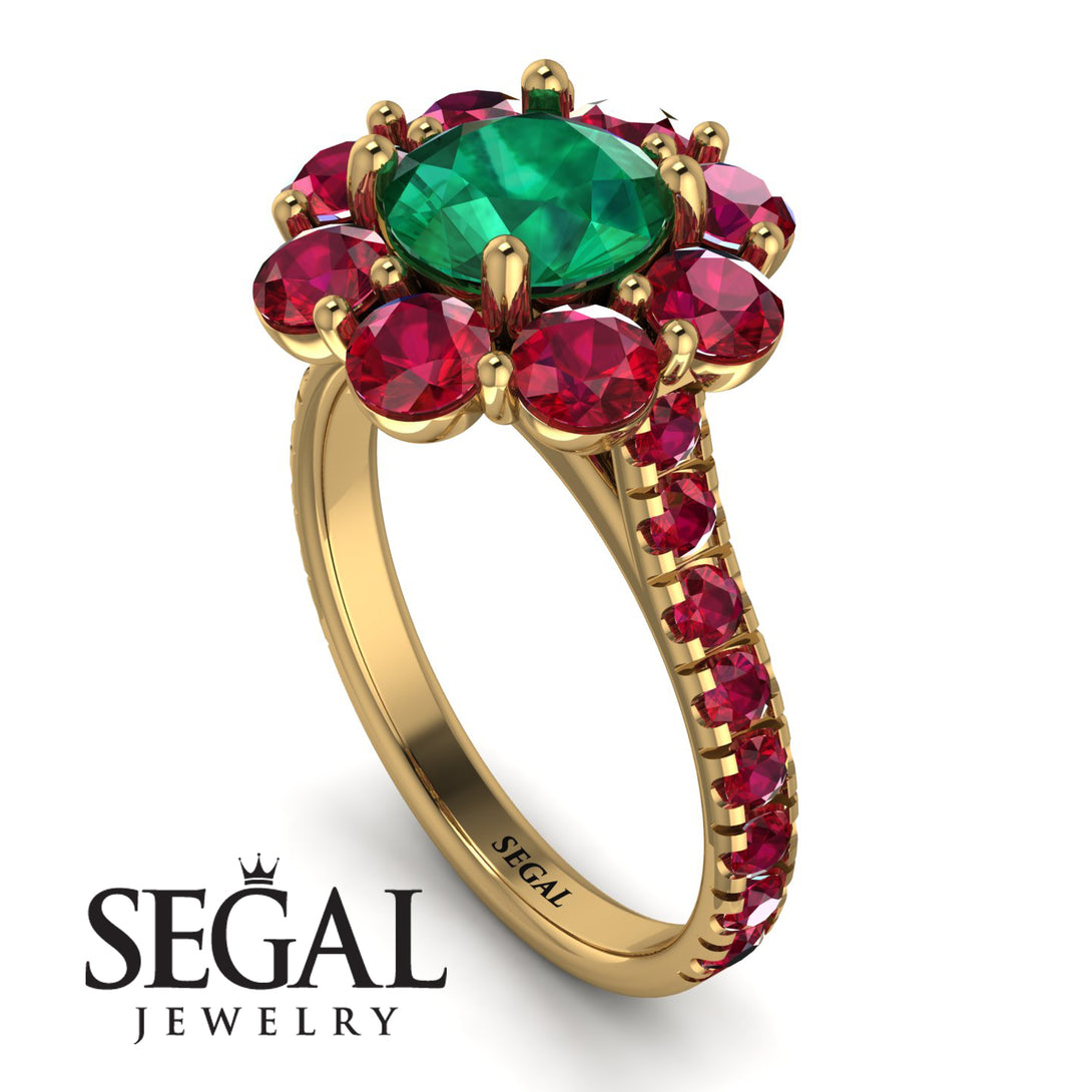Glamorous Emerald Halo Engagement Ring - Amaya No. 49