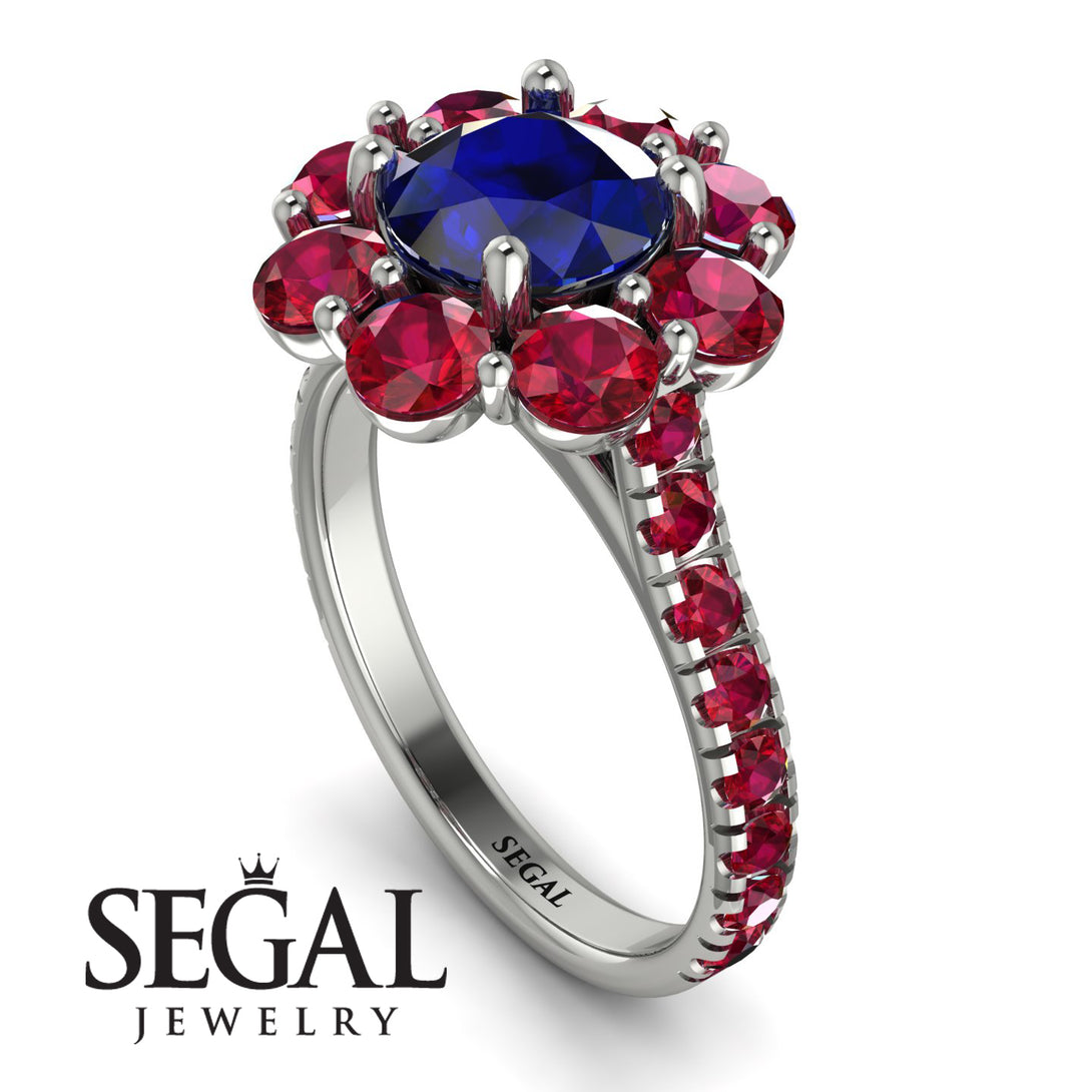 Glamorous Sapphire Halo Engagement Ring - Amaya No. 60