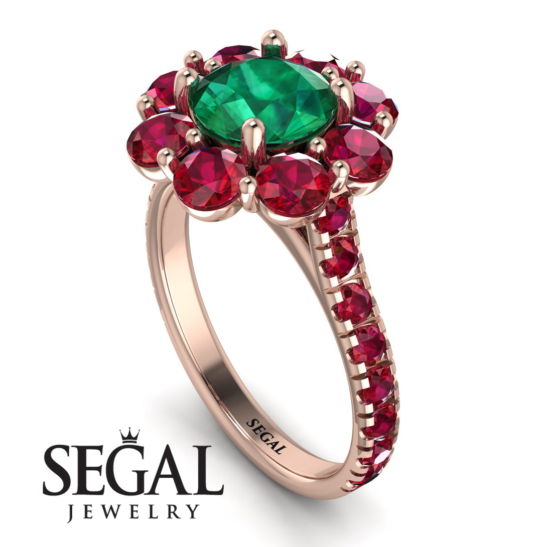 Glamorous Emerald Halo Engagement Ring - Amaya No. 50