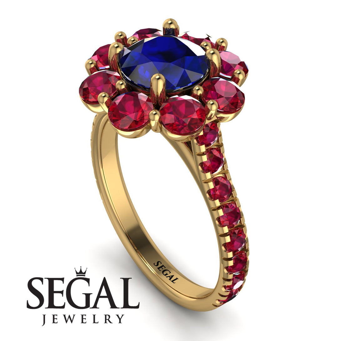 Glamorous Sapphire Halo Engagement Ring - Amaya No. 58