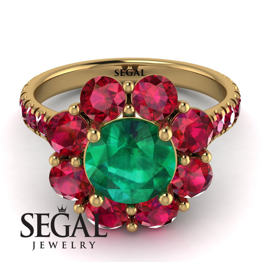 Glamorous Emerald Halo Engagement Ring - Amaya No. 49