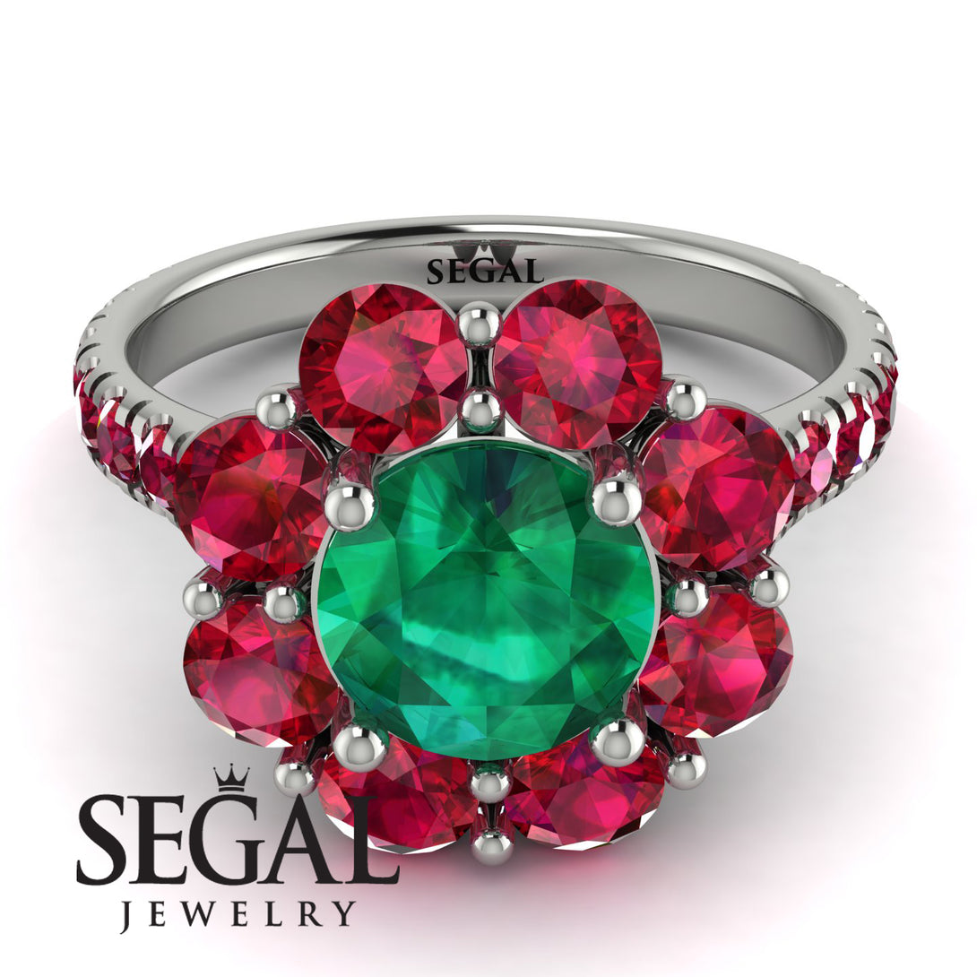Glamorous Emerald Halo Engagement Ring - Amaya No. 51