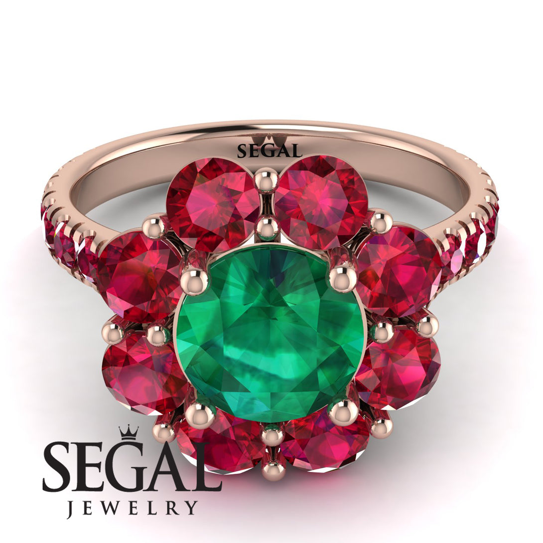 Glamorous Emerald Halo Engagement Ring - Amaya No. 50