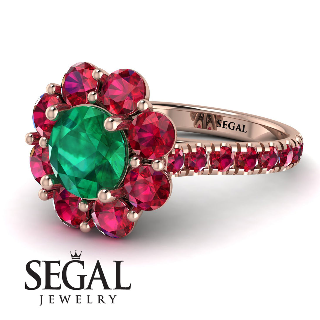 Glamorous Emerald Halo Engagement Ring - Amaya No. 50