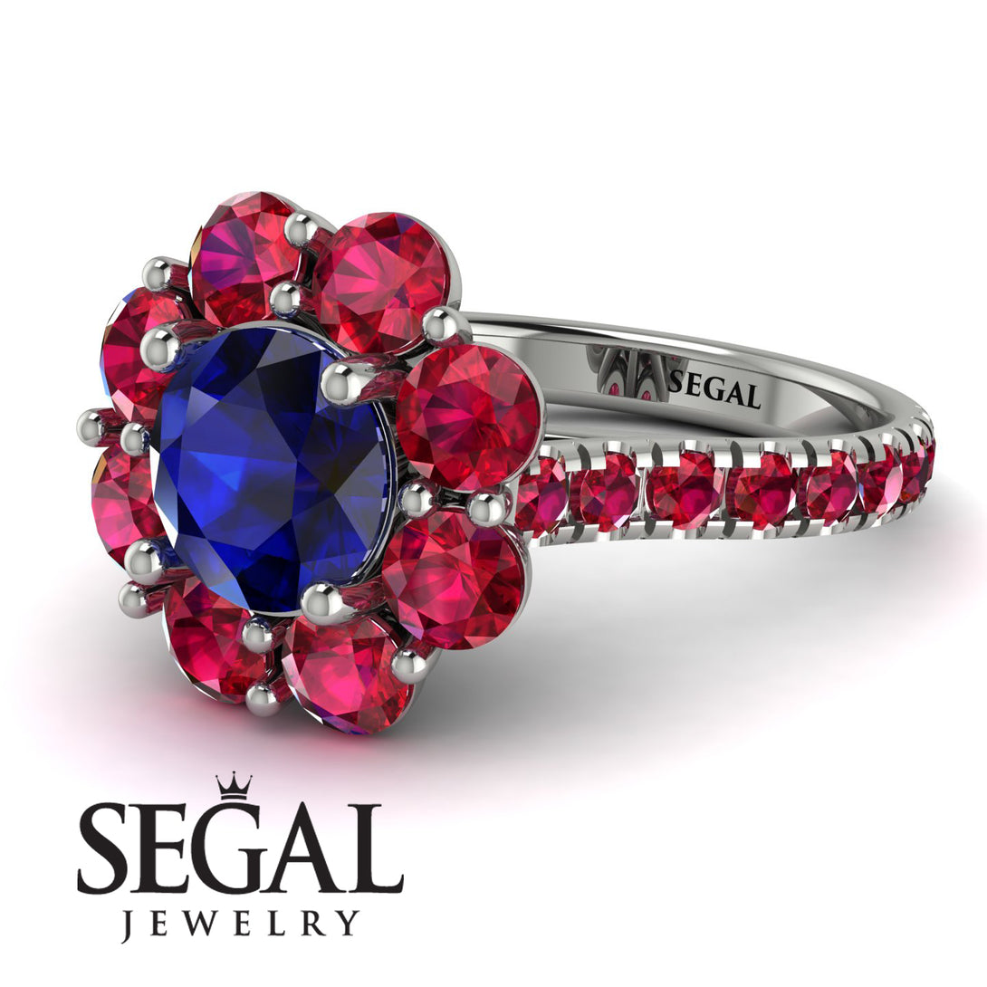 Glamorous Sapphire Halo Engagement Ring - Amaya No. 60