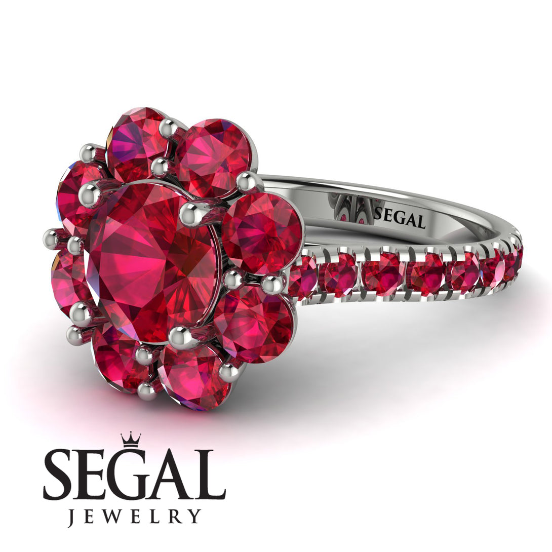 Glamorous Ruby Halo Engagement Ring - Amaya No. 57