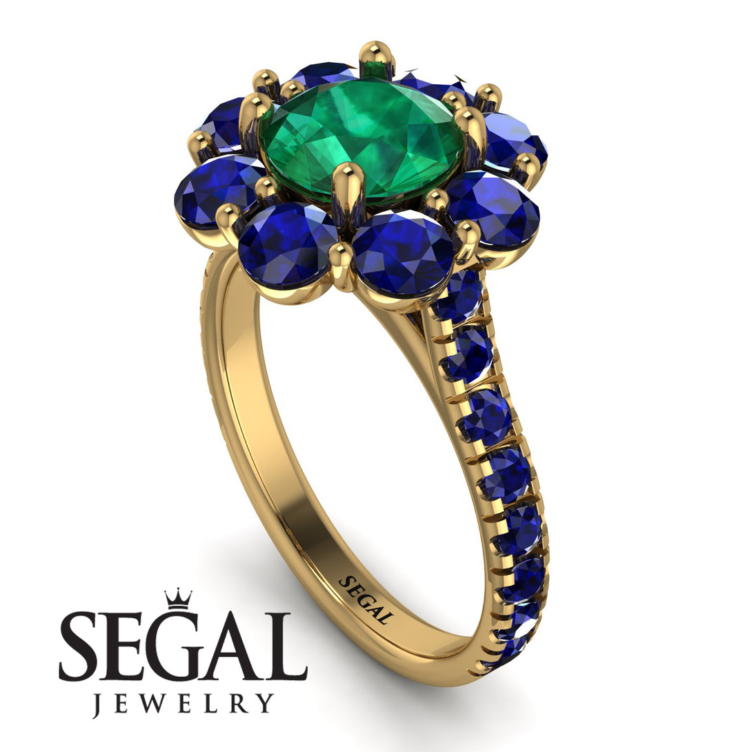 Glamorous Emerald Halo Engagement Ring - Amaya No. 64