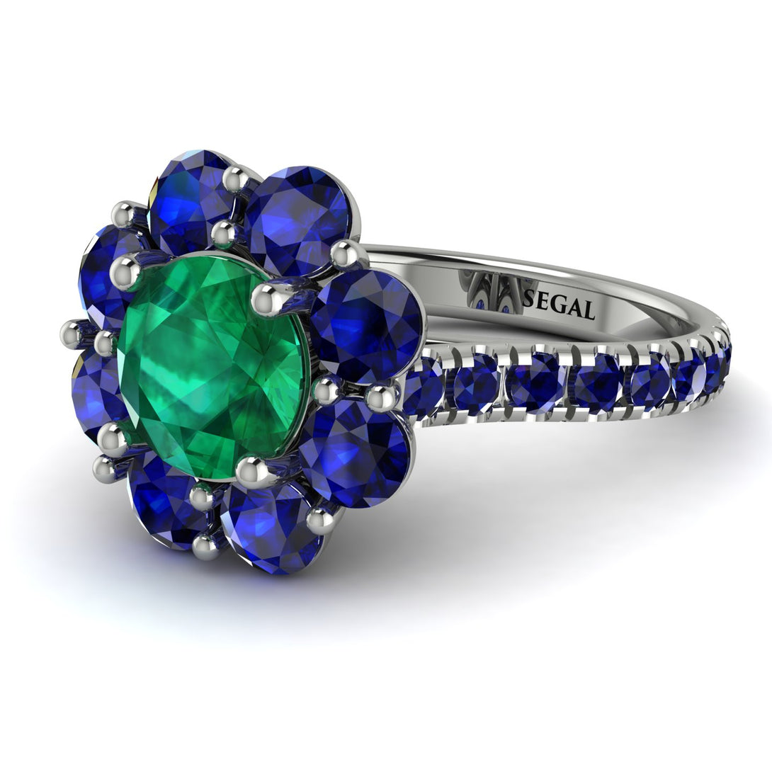 Glamorous Emerald Halo Engagement Ring - Amaya No. 66