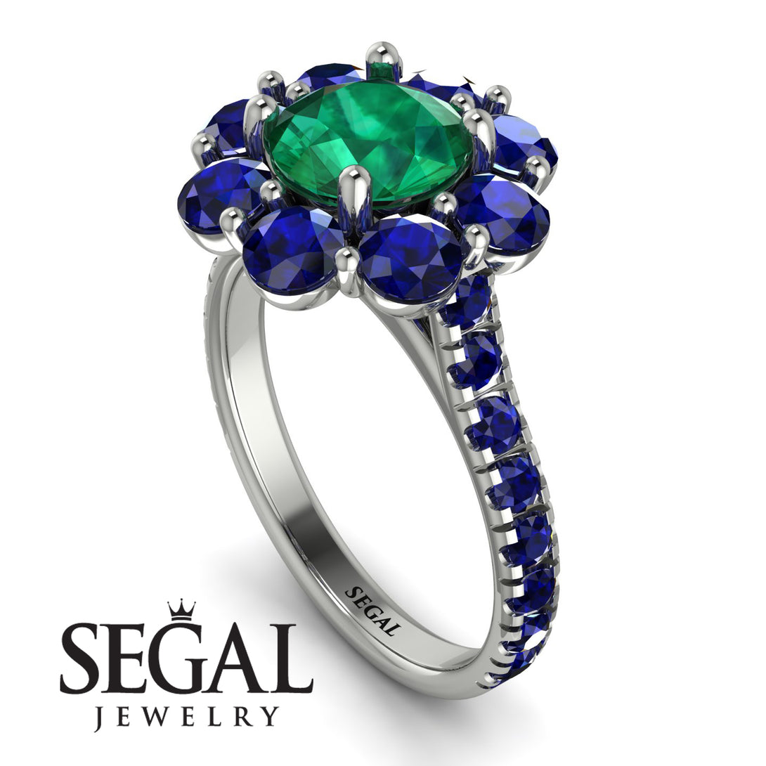 Glamorous Emerald Halo Engagement Ring - Amaya No. 66