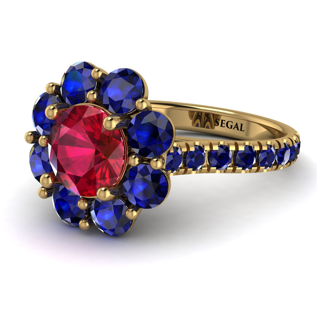 Glamorous Ruby Halo Engagement Ring - Amaya No. 70