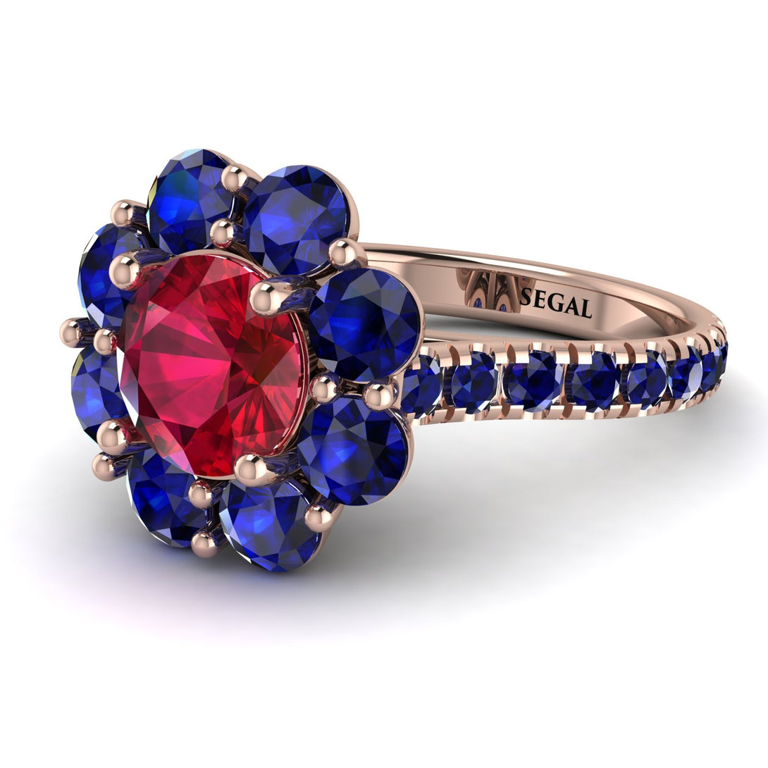 Glamorous Ruby Halo Engagement Ring - Amaya No. 71