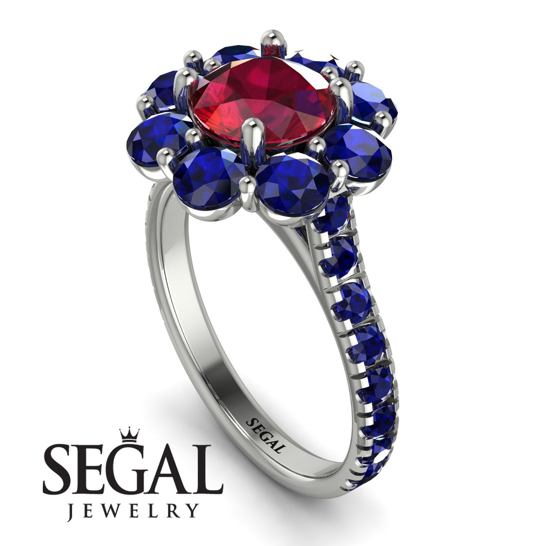 Glamorous Ruby Halo Engagement Ring - Amaya No. 72