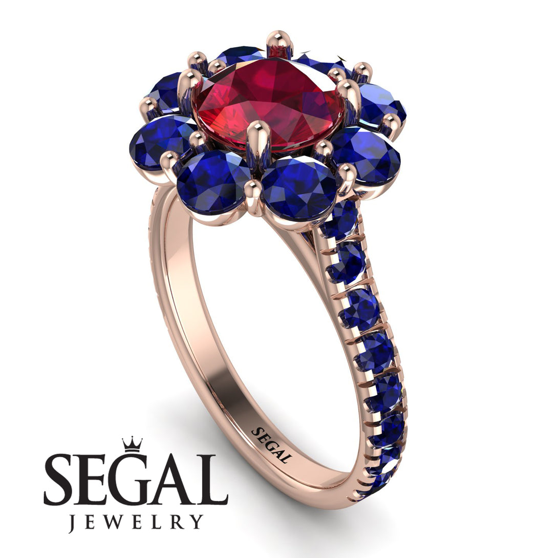 Glamorous Ruby Halo Engagement Ring - Amaya No. 71