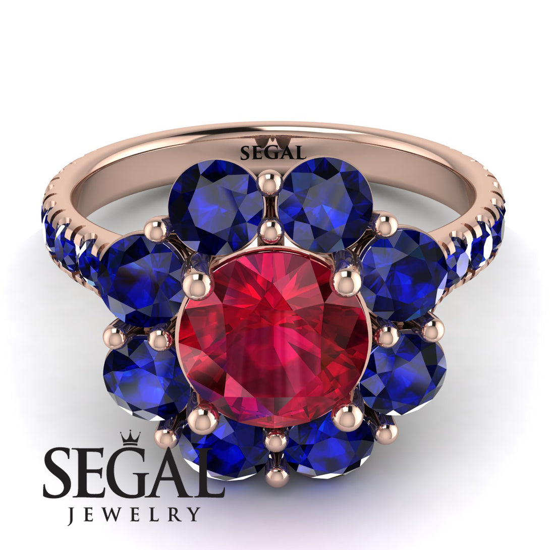 Glamorous Ruby Halo Engagement Ring - Amaya No. 71