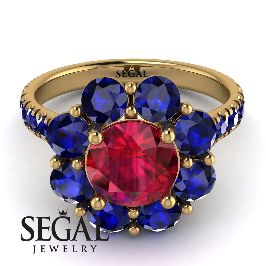 Glamorous Ruby Halo Engagement Ring - Amaya No. 70